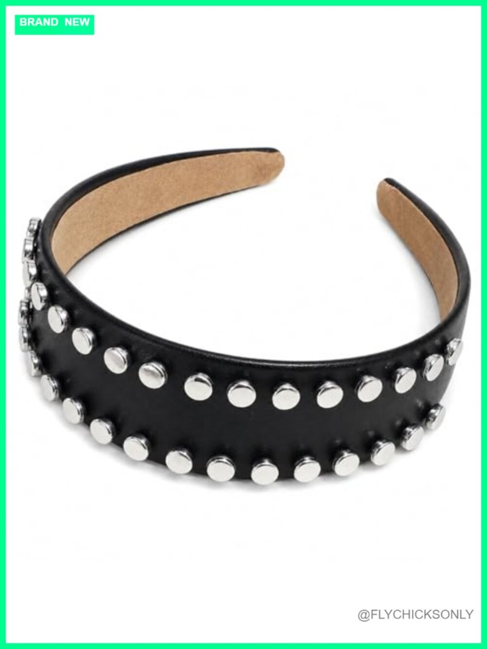 Faux Leather Studded Headband Punk Rivet Wide Hair Accessory